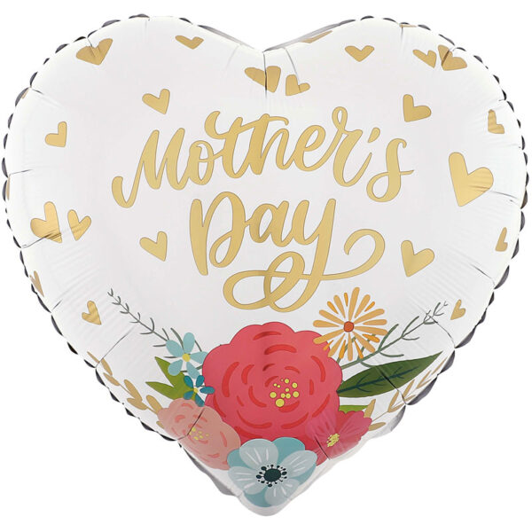 Mother's Day Balloon Heart w/ Gold hearts ad flowers